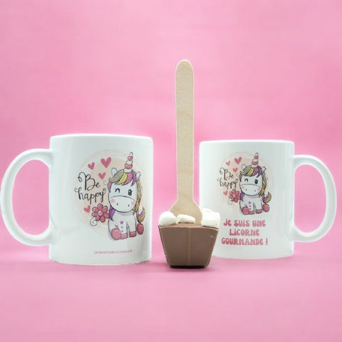 Mug licorne avec cuillère chocolat lait mini guimauves 45g