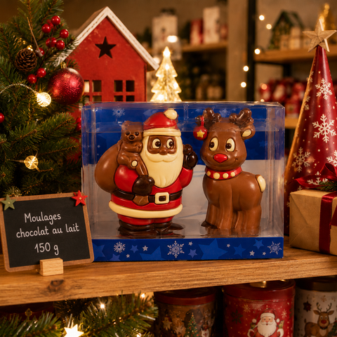 Coffret moulages chocolat père noël et renne - 150g