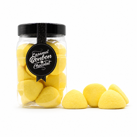 Bonbonnière de guimauves jaunes goût banane 150 g présentée par ADG Diffusion grossiste en confiseries pour professionnels