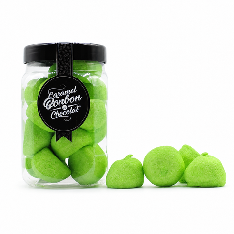 Bonbonnière de guimauves vertes goût pomme 150 g présentée par ADG Diffusion grossiste en confiseries pour professionnels