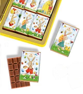 Mini tablettes de chocolat dans une boite métal "Joyeuses Pâques" - 90g