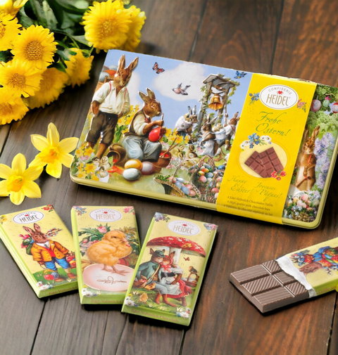 Petite tablette de chocolat dans une boite métal "Nostalgie de Pâques" - 120g