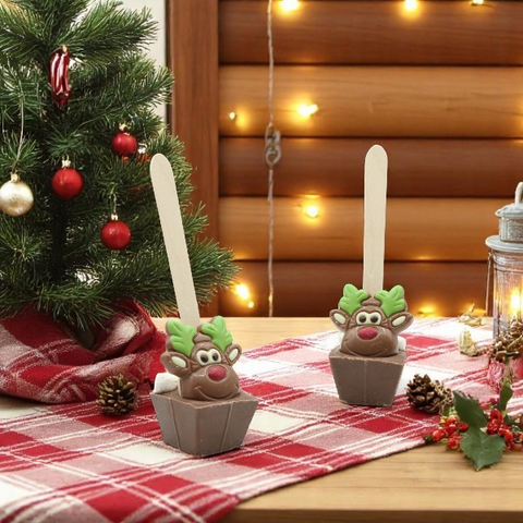 Cuillère à chocolat chaud lait renne mini guimauve - 55g