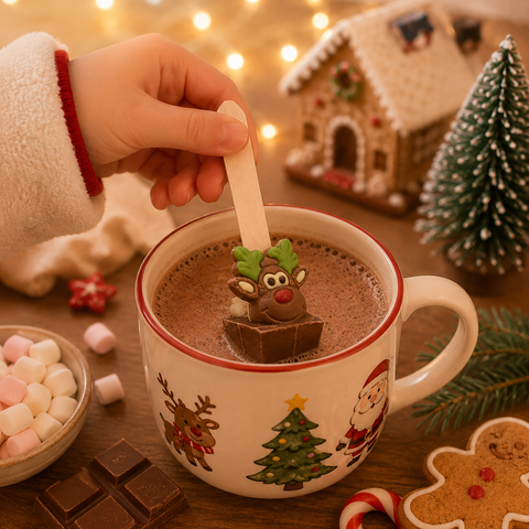 Cuillère à chocolat chaud lait renne mini guimauve - 55g