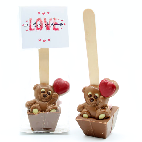 Cuillère à chocolat chaud ourson coeur - chocolat au lait de 55g