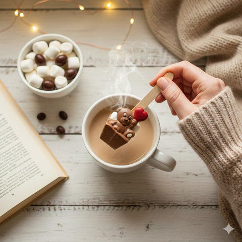 Cuillère à chocolat chaud lait ourson coeur - 55g