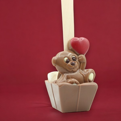 Cuillère à chocolat chaud ourson coeur - chocolat au lait de 55g