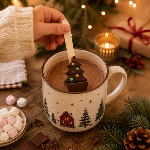 Cuillère à chocolat chaud lait sapin mini guimauve - 55g