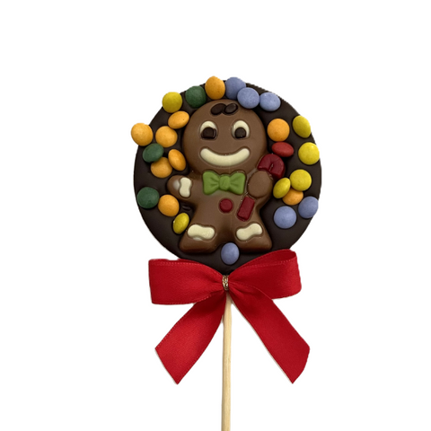 Sucette ronde chocolat bonhomme pe noir smarties - 50g