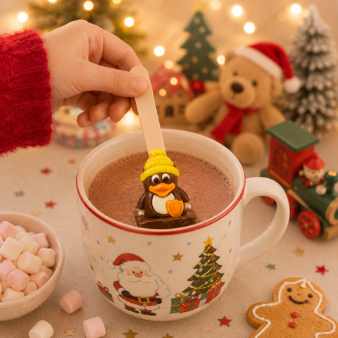 Cuillère à chocolat chaud lait pingouin mini guimauve - 55g