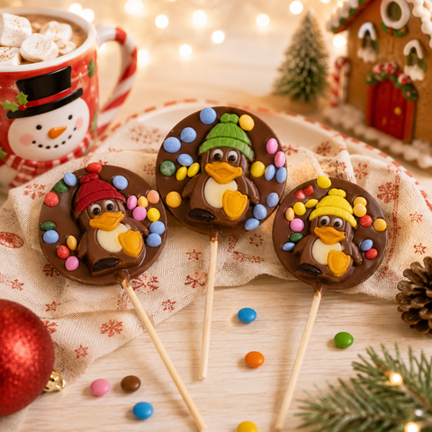 Sucette ronde chocolat pingouin smarties - 50g