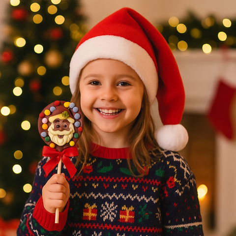 Sucette ronde chocolat père noël smarties - 50g