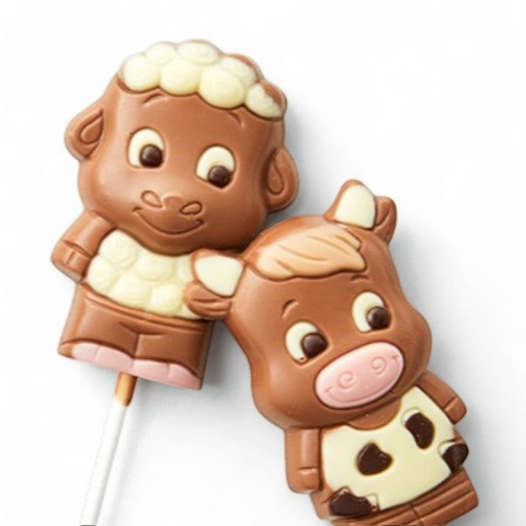 Sucette chocolat  au laitanimaux de la ferme -  25g