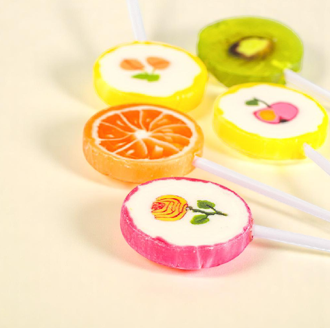Petites sucettes rock décor "fleurs/fruits" - 10g