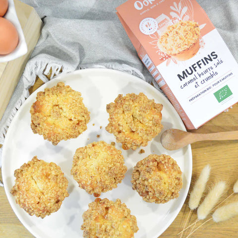 Préparation gâteau bio- muffins caramel beurre salé et crumble - 350g