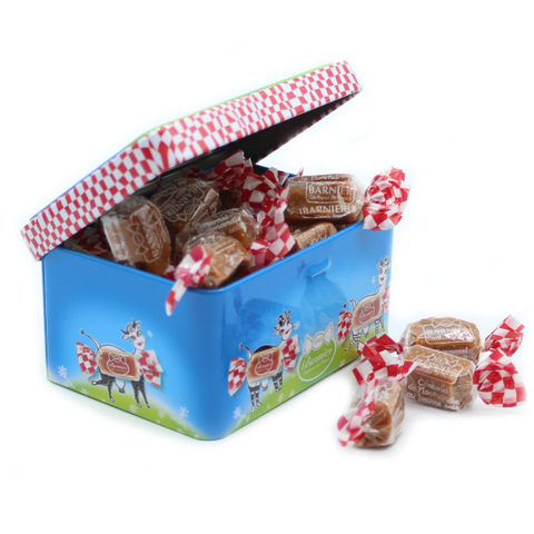 Boîte en metal garnie de bonbons caramel - 100g