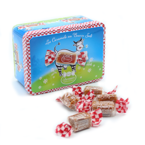 Boîte en metal garnie de bonbons caramel - 100g
