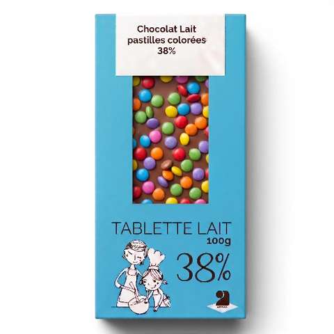 Tablette de chocolat lait 38% Pastilles couleur - 100g