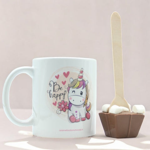 Mug licorne avec cuillère chocolat lait mini guimauves 45g