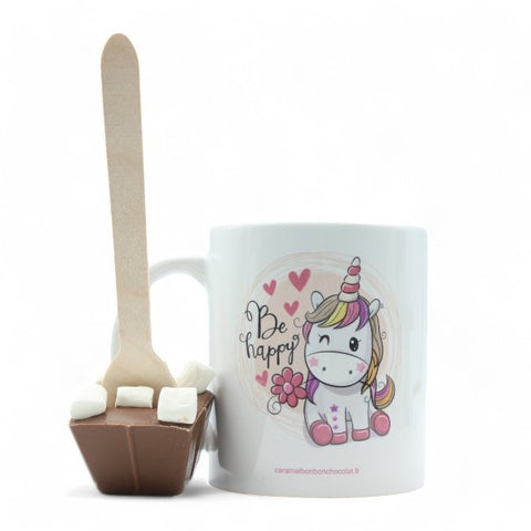 Mug licorne avec cuillère chocolat lait mini guimauves 45g