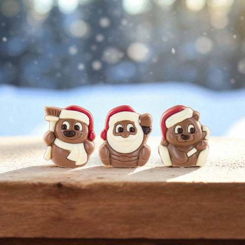 Moulage chocolat ourson, père noël et bonhomme de neige - 25g