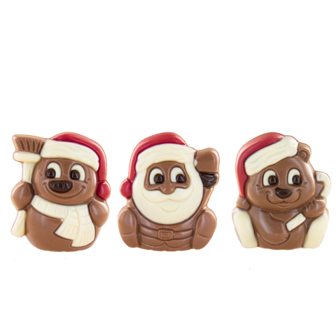 Moulage chocolat ourson, père noël et bonhomme de neige - 25g
