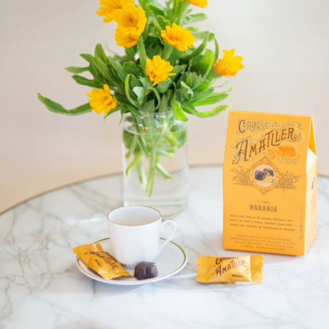 Étui flowpack pralinés chocolat noir 70% orange - 72g