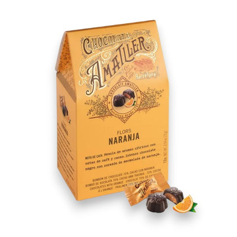 Étui flowpack pralinés chocolat noir 70% orange - 72g
