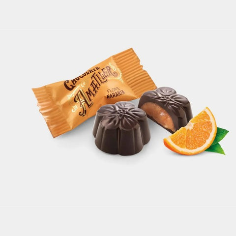 Étui flowpack pralinés chocolat noir 70% orange - 72g